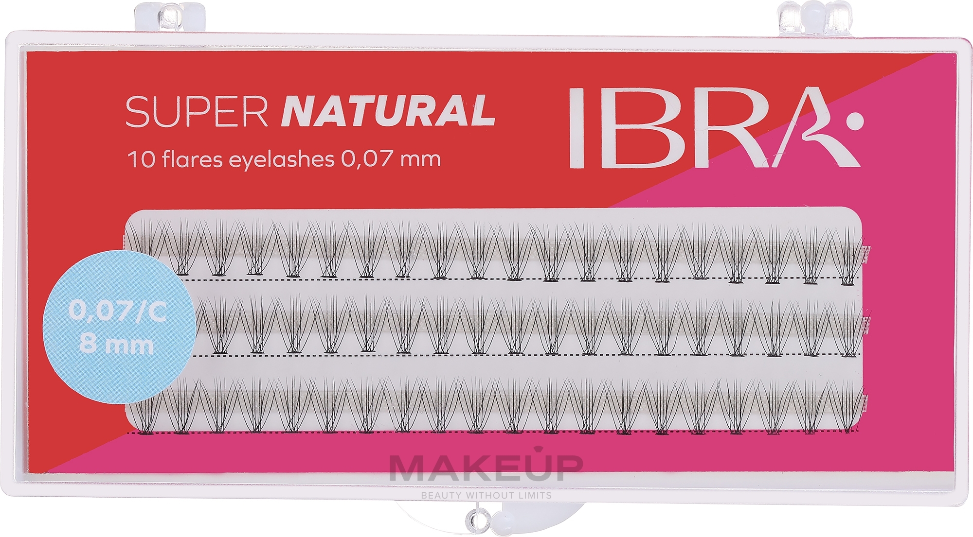 Sztuczne kępki rzęs "C", 0.07, 8 mm - Ibra 10D Flares Eyelash Super Natural C 8 mm — Zdjęcie 60 szt.