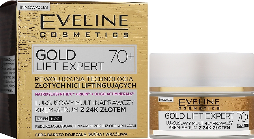 Luksusowy multinaprawczy krem-serum z 24k złotem 70+ - Eveline Cosmetics Gold Lift Expert