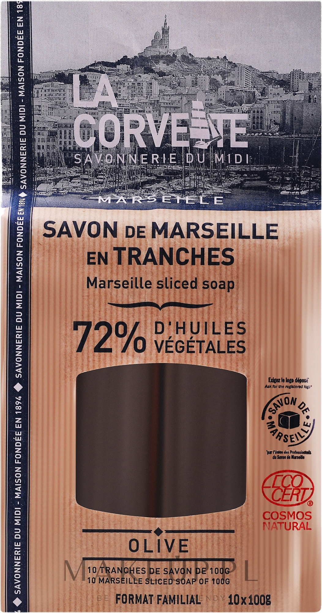 Mydło oliwkowe - La Corvette Savon de Marseille Olive Brut 72% — Zdjęcie 10 x 100 g