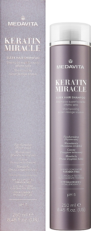 Ultra wygładzający szampon do włosów z efektem jedwabiu - Medavita Keratin Miracle Sleek Hair Shampoo — Zdjęcie N2