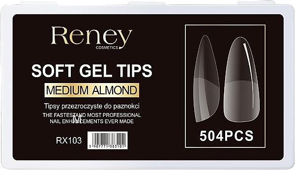 Tipsy, akrylowe, transparentne, 504 szt. - Reney Cosmetics Soft Gel Tips Medium Almond RX-103 — Zdjęcie N1