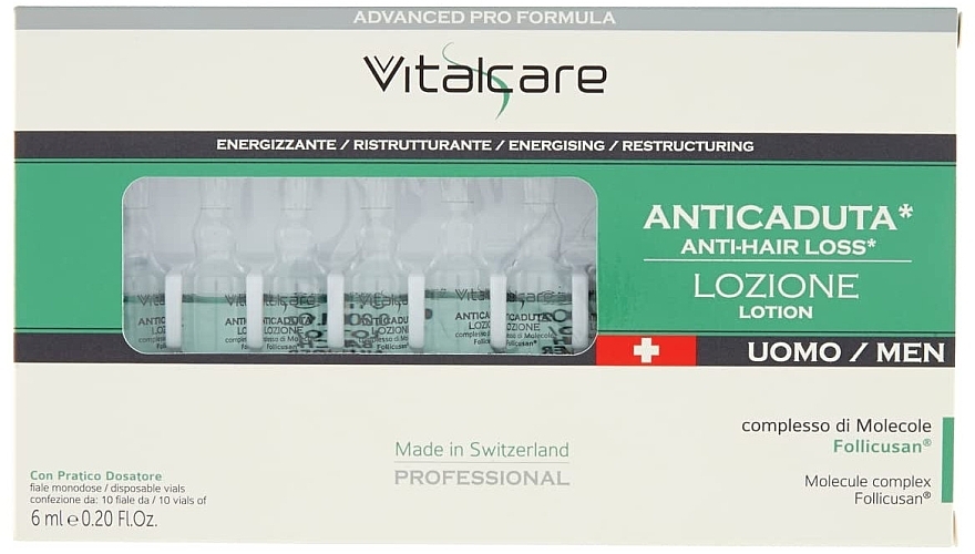 Ampułki przeciw wypadaniu włosów dla mężczyzn - Vitalcare Professional Made In Swiss Men’s Anti-Hair Loss Ampoules — Zdjęcie N2