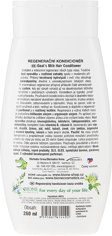 Regenerująca odżywka do włosów z kozim mlekiem - Bione Cosmetics Goat Milk Hair Conditioner — Zdjęcie N2