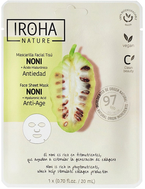 Maska w płachcie - Iroha Nature Anti-Age Noni + Hyaluronic Acid Sheet Mask — Zdjęcie N1