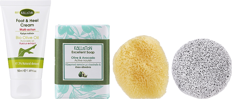 Zestaw - Kalliston Gift Box (soap/100g + foot/cr/50ml + sponge + stone) — Zdjęcie N2