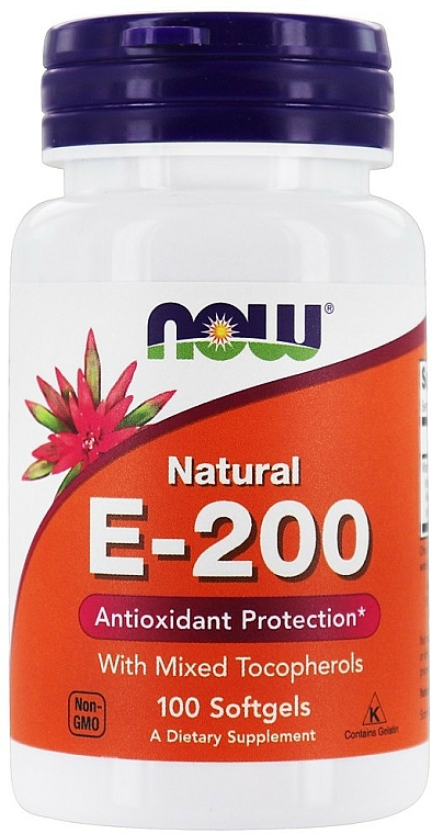 Kapsułki z witaminą E-200 - Now Foods Natural E-200 With Mixed Tocopherols Softgels — Zdjęcie N1