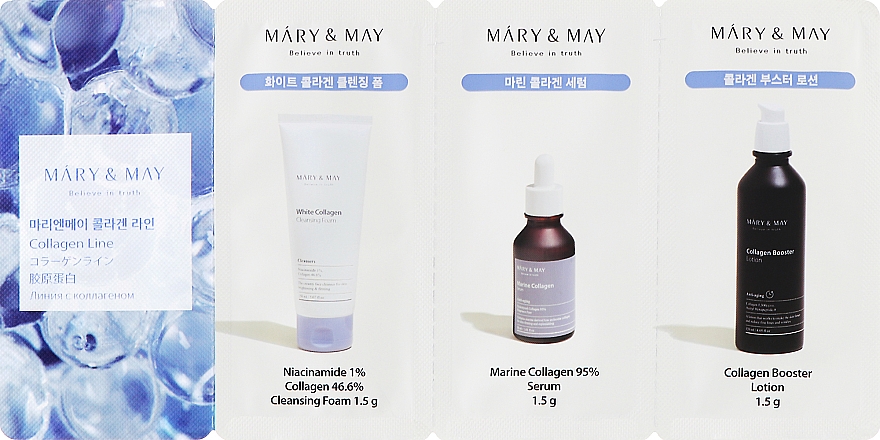 Zestaw produktów kolagenowych - Mary & May Collagen Line 3 Step (foam/1.5g + f/ser/1.5g + f/lot/1.5g) — Zdjęcie N1