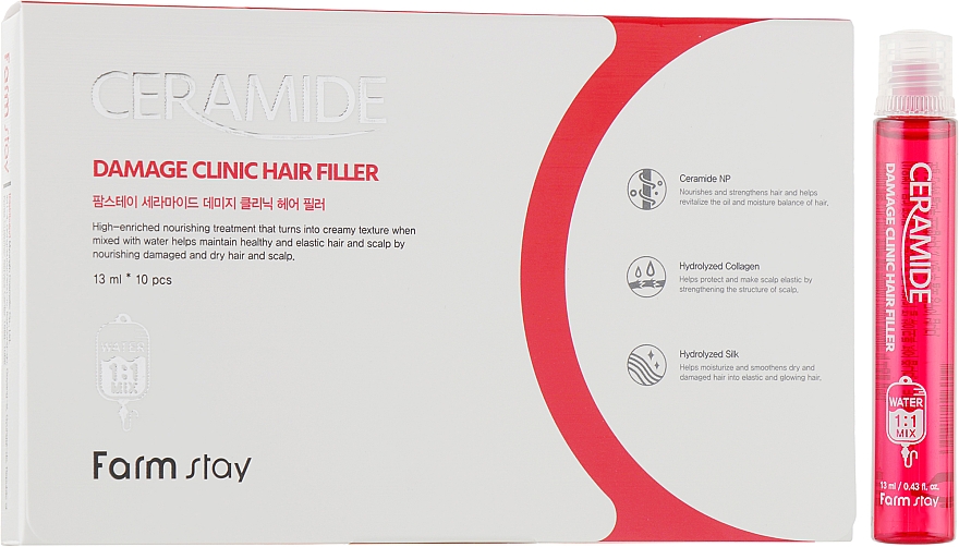 Odżywczy wypełniacz w ampułkach do suchych włosów i skóry głowy - FarmStay Ceramide Damage Clinic Hair Filler — Zdjęcie N1