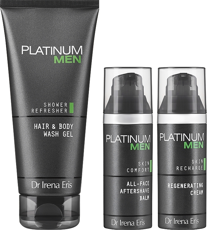 Zestaw - Dr Irena Eris Platinum Men (aftershave balm/50ml + f/cr/50ml + wash gel/200ml) — Zdjęcie N2