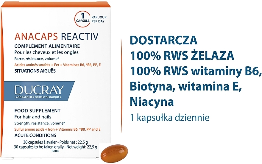 Suplement diety Zdrowe włosy i skóra - Ducray Anacaps Reactiv — Zdjęcie N4