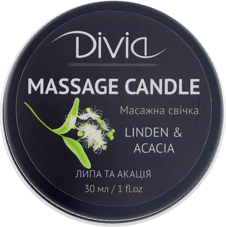 Świeca do masażu rąk i ciała Limonka i Akacja, Di1570 (30 ml) - Divia Massage Candle Hand & Body Linden & Acacia Di1570 (30 ml) — Zdjęcie N1