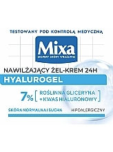 Nawilżający krem-żel do normalnej i wrażliwej skóry twarzy z kwasem hialuronowym i gliceryną - Mixa Hydrating Hyalurogel Intensive Hydration — Zdjęcie N2