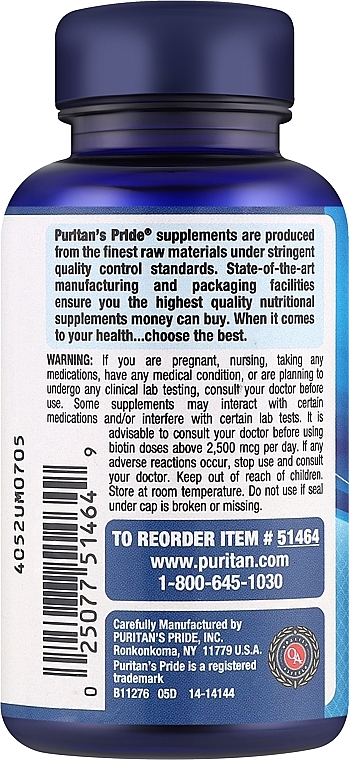 Suplement diety Biotyna - Puritan's Pride Biotin 10000 mcg — Zdjęcie N2