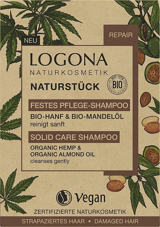 Szampon w kostce Olej konopny i migdałowy - Logona Organic Hemp & Organic Almond Oil Solid Care Shampoo — Zdjęcie N1