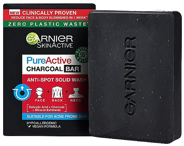 Oczyszczające mydło do twarzy z aktywnym węglem drzewnym - Garnier Pure Active Charcoal Bar — Zdjęcie N1