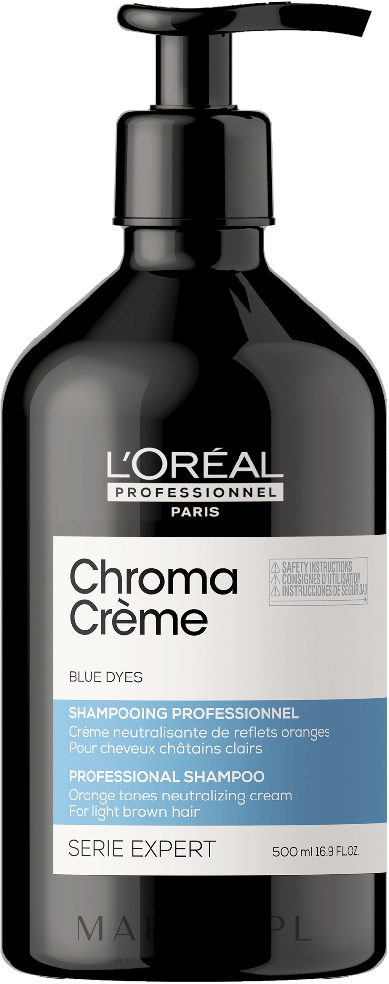 Szampon do włosów jasnobrązowych neutralizujący pomarańczowe tony - L'Oreal Professionnel Serie Expert Chroma Creme Professional Shampoo Blue Dyes — Zdjęcie 500 ml