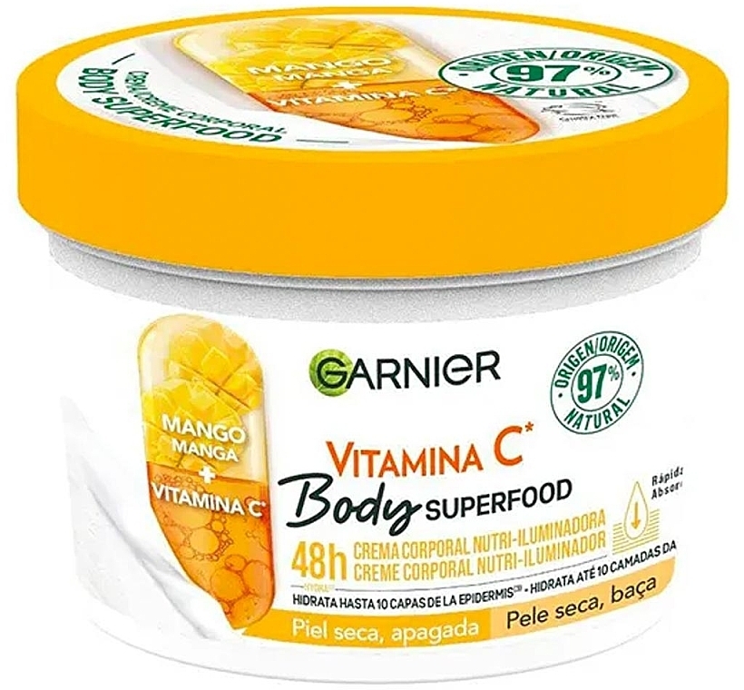 Nawilżający krem-żel do odwodnionej skóry ciała - Garnier Body SuperFood Mango & Vitamin C 48h Nutri-Glow Cream — Zdjęcie N2