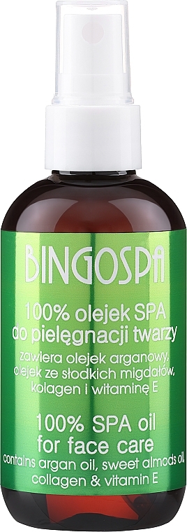 100% olejek do pielęgnacji twarzy z olejem arganowym, migdałowym, kolagenem i witaminą E - BingoSpa 100% Essential Oil