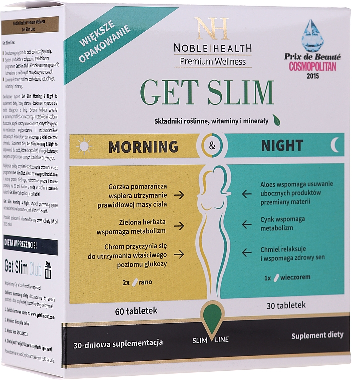 Suplement diety wspomagający odchudzanie, 90 szt - Noble Health Get Slim Morning & Night — Zdjęcie N2
