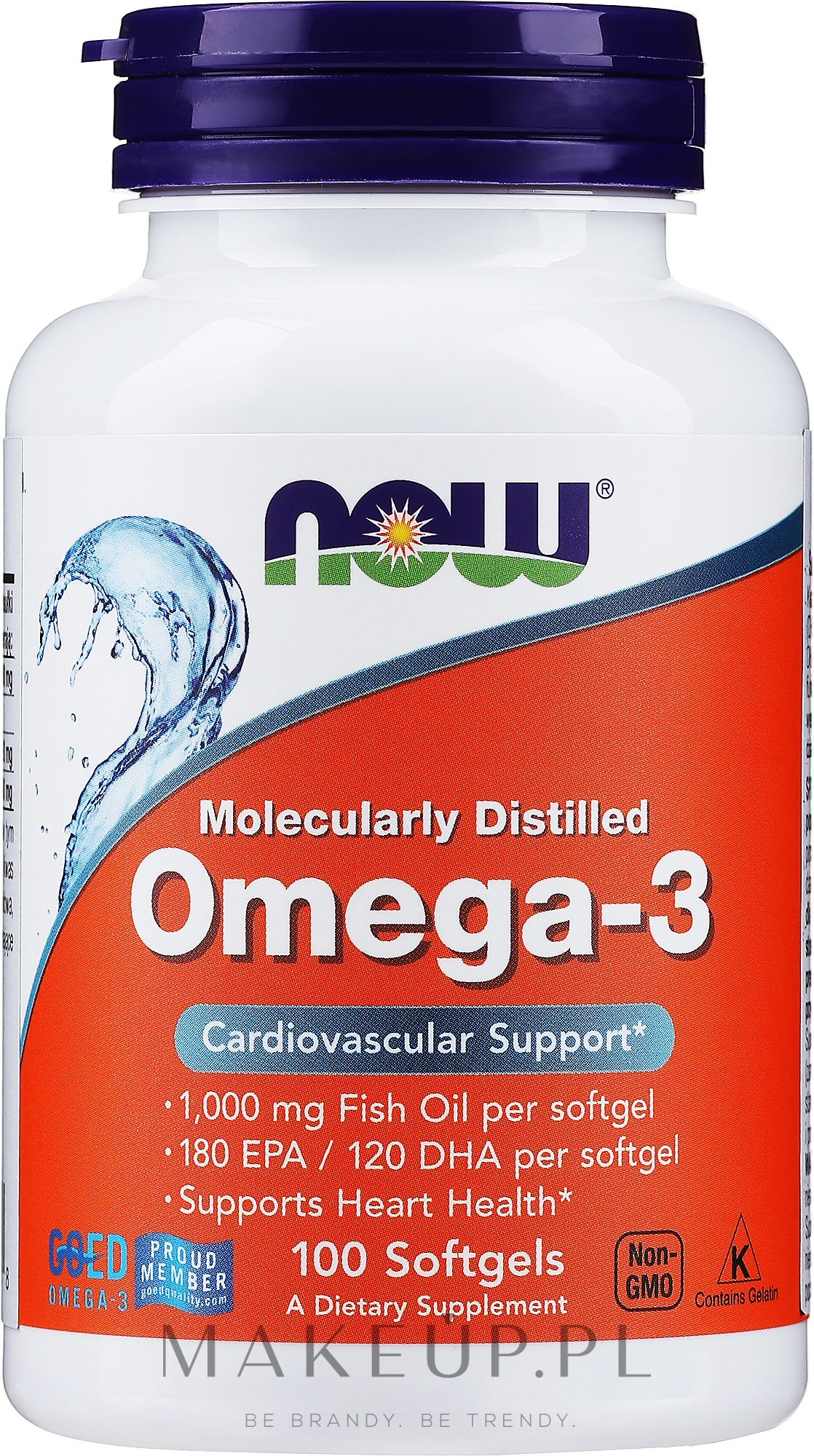 Kapsułki Omega-3 1000 mg - Now Foods Omega-3 Molecularly Distilled 180 EPA/120 DHA — Zdjęcie 100 szt.
