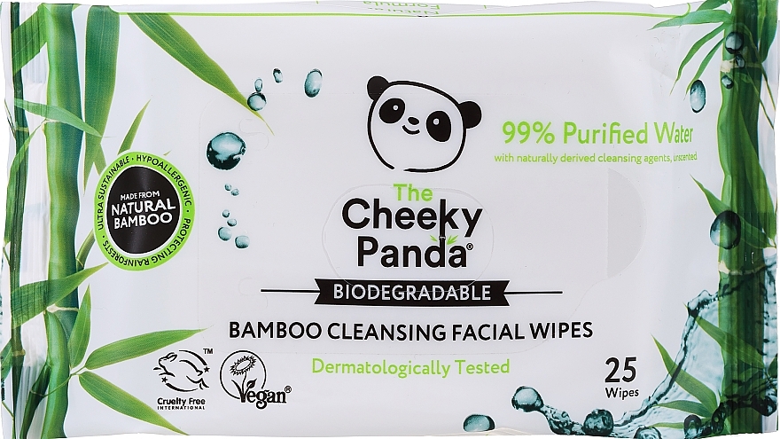 Bezzapachowe chusteczki do demakijażu - The Cheeky Panda Bamboo Cleansing Facial Wipes — Zdjęcie N1