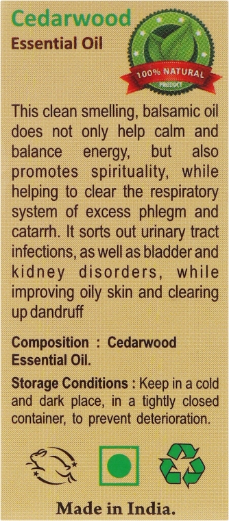 Olejek cedrowy - Sattva Ayurveda Aromatherapy Cedarwood Essential Oil — Zdjęcie N3