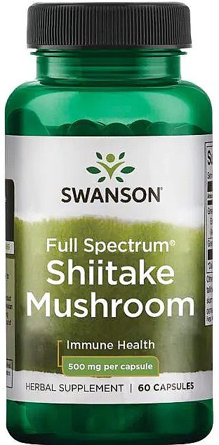 Suplement z grzybów shiitake, 500 mg, 60 kapsułek - Swanson Shiitake Mushroom — Zdjęcie N1