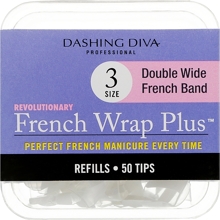 Tipsy - Dashing Diva French Wrap Plus Double Wide White 50 Tips (Size 3) — Zdjęcie N1