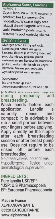 Czysta lanolina 100% dla kobiet karmiących piersią - Alphanova Santé Pure Lanolin Breastfeeding — Zdjęcie N3