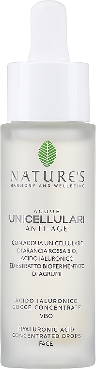 Skoncentrowane krople do twarzy z kwasem hialuronowym - Nature's Acque Unicellulari Anti Aging Hyaluronic Acid Concentrated Drops  — Zdjęcie N2