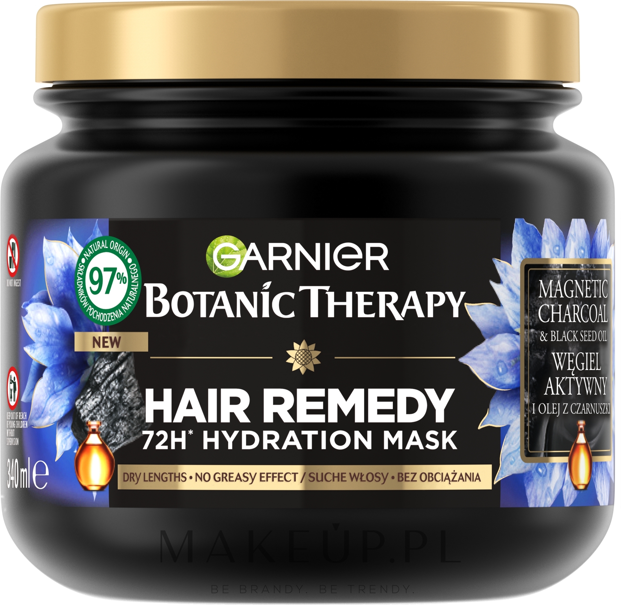 Maska do włosów z węglem aktywnym i olejem z czarnuszki - Garnier Botanic Therapy Hair Remedy 72H Hydration Mask — Zdjęcie 340 ml