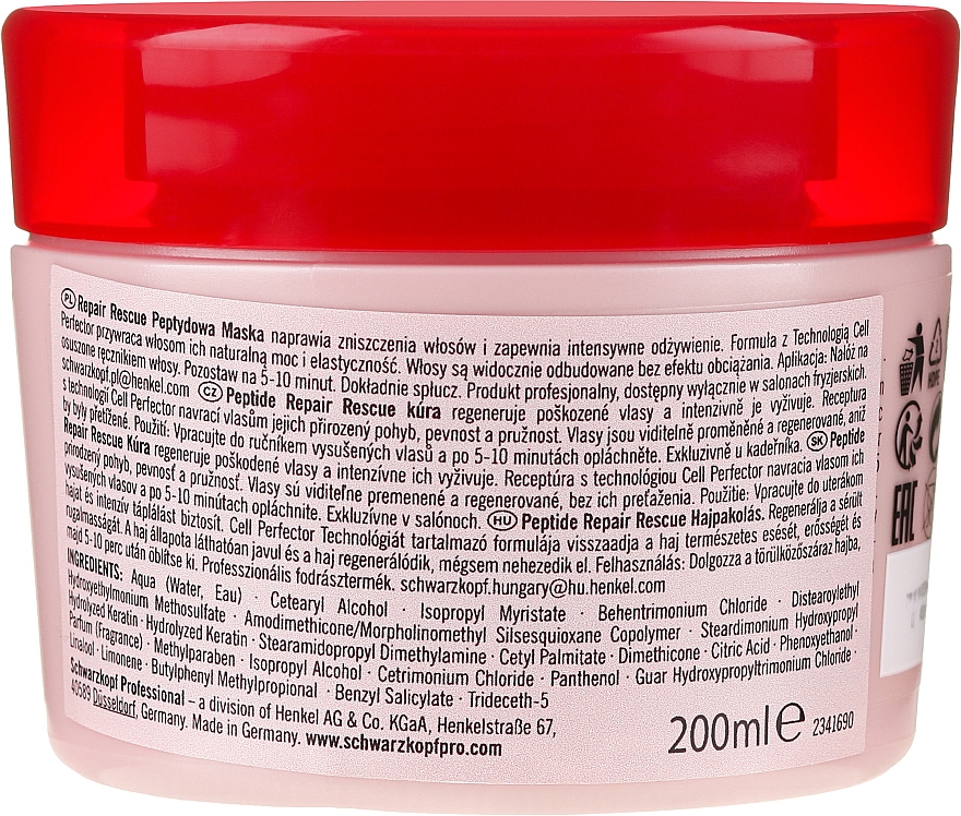 Rewitalizująca maska do cienkich i normalnych włosów zniszczonych - Schwarzkopf Professional BC Bonacure Peptide Repair Rescue Treatment Mask — Zdjęcie N2