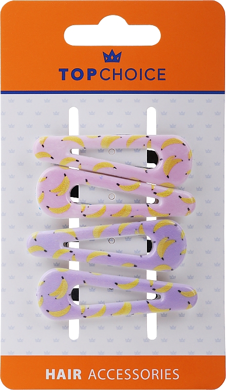 Spinki do włosów 23231, 4 szt, różowo-liliowe z bananami - Top Choice — Zdjęcie N1