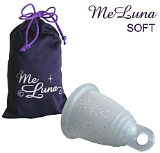 Kubeczek menstruacyjny z pętelką, rozmiar S, srebrny brokat - MeLuna Soft Menstrual Cup  — Zdjęcie N1