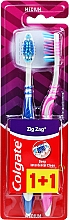 Szczoteczka do zębów, średnia twardość, różowa + niebieska - Colgate Zig Zag Plus Medium — Zdjęcie N1