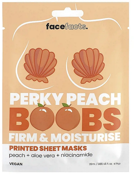 Ujędrniająco-nawilżająca maska w płachcie na piersi Brzoskwinia, aloes i niacynamid - Face Facts Perky Peach Firming Boob Sheet Mask  — Zdjęcie N1