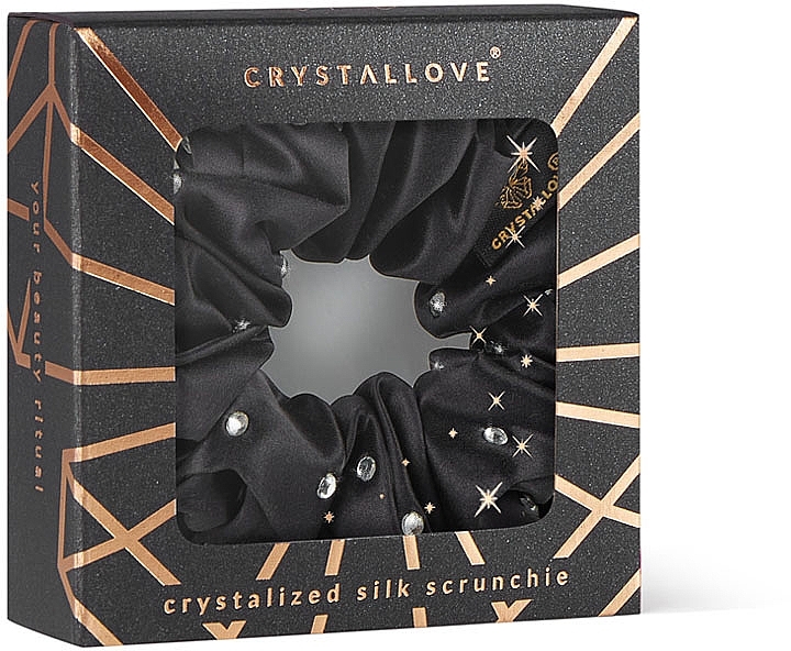 Jedwabna gumka do włosów z kryształkami, czarny - Crystallove Crystalized Silk Scrunchie Black — Zdjęcie N1