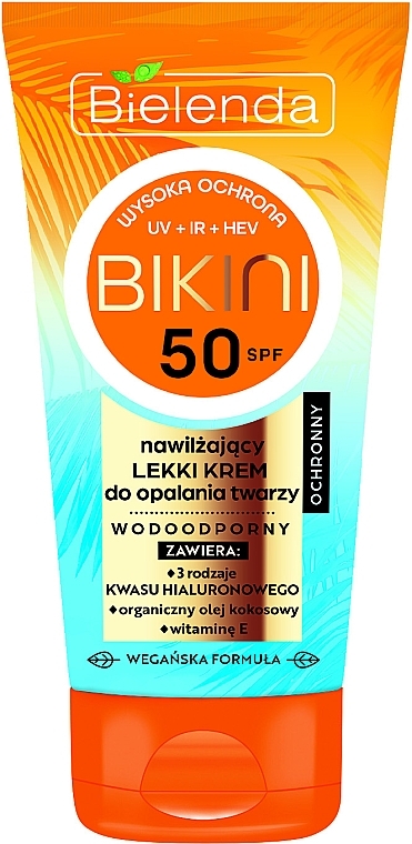 Nawilżający lekki krem do opalania twarzy - Bielenda Bikini Moisturizing Face Cream SPF50 — Zdjęcie N1