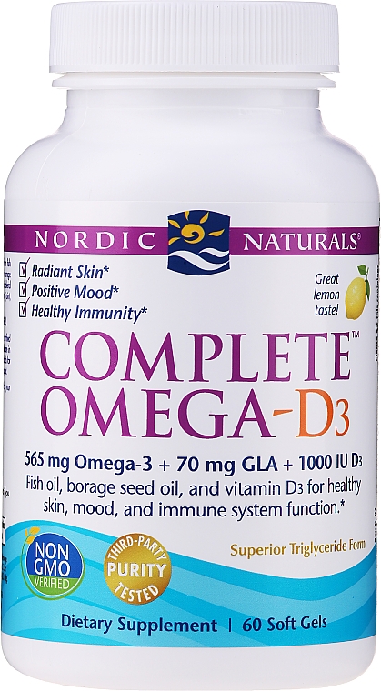 Kompleks kwasów Omega i witaminy D3 w żelowych kapsułkach - Nordic Naturals Complete Omega- D3 Lemon — Zdjęcie N3