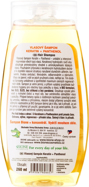 Keratynowy szampon do włosów - Bione Cosmetics Keratin + Panthenol Hair Shampoo — Zdjęcie N2