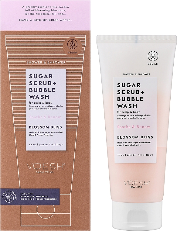 Peeling cukrowy do skóry głowy i ciała - Voesh Sugar Scrub+Bubble Wash Blossom Bliss — Zdjęcie N2