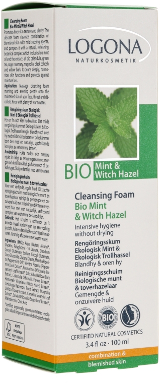 Oczyszczająca pianka do mycia twarzy do skóry normalnej i mieszanej - Logona Facial Care Cleansing Foam Organic Mint & Witch Hazel — Zdjęcie N1