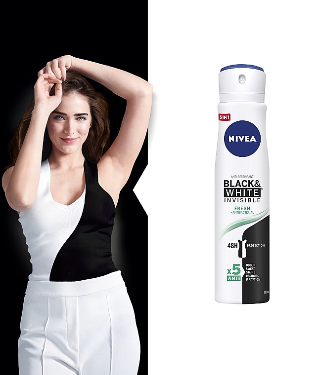 Antyperspirant w sprayu przeciw białym śladom i żółtym plamom - NIVEA Invisible For Black & White Fresh Antiperspirant — Zdjęcie N5
