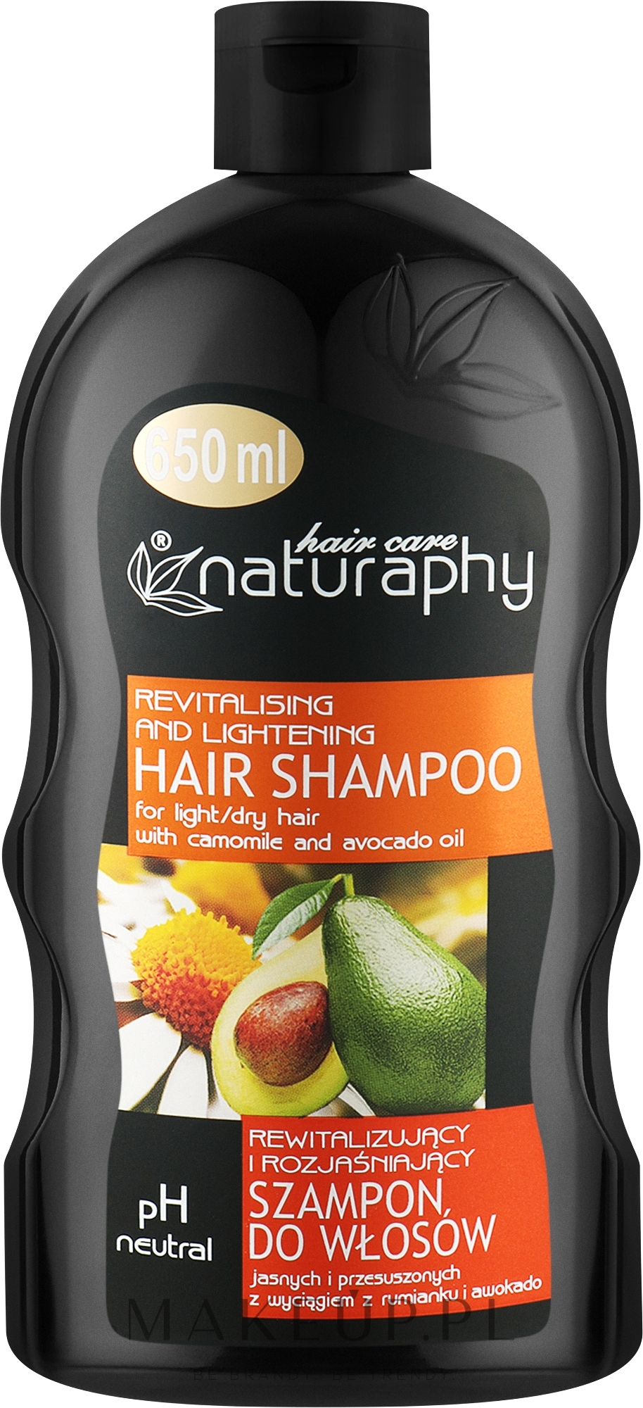 Rewitalizujący i rozjaśniający szampon do włosów jasnych i przesuszonych z wyciągiem z rumianku i awokado - Naturaphy — Zdjęcie 650 ml