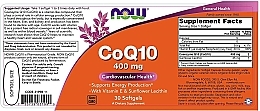 Koenzym Q10, 400 mg, 30 kapsułek żelatynowych - Now Foods CoQ10 With Vitamin E + Lecithin — фото N3