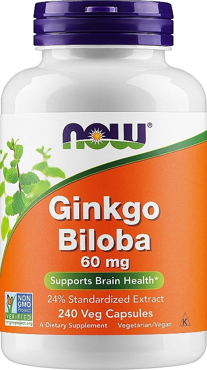 Suplement diety Ginkgo Biloba, 60 mg - Now Foods Ginkgo Biloba  — Zdjęcie N1