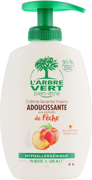 Brzoskwiniowe mydło do rąk - L'Arbre Vert Hand Wash Peach Bio (z dozownikiem) — Zdjęcie N1