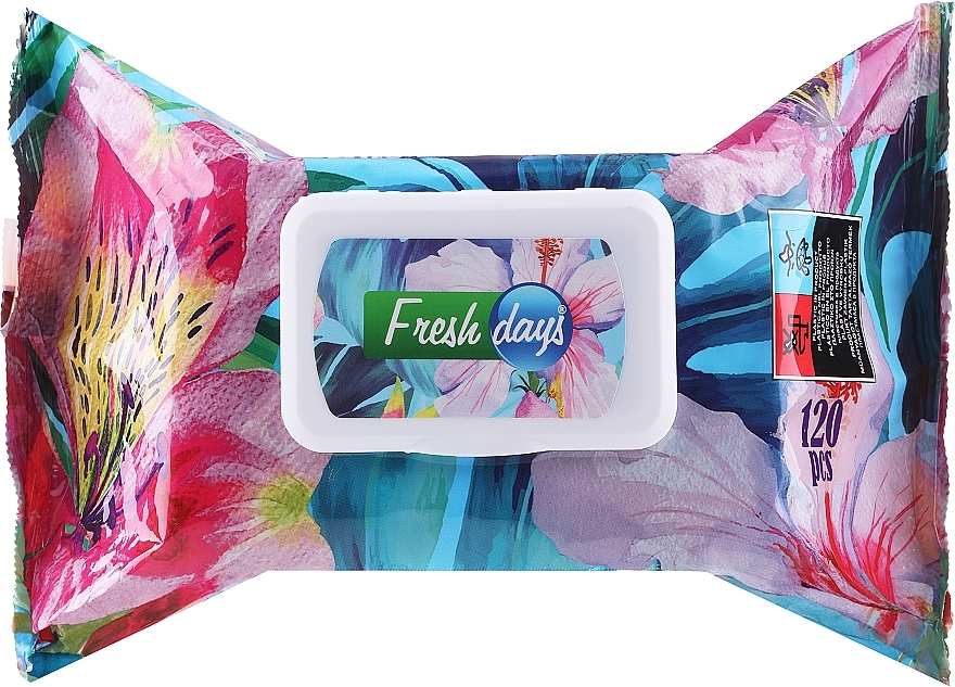 Chusteczki nawilżane, 120 szt., fioletowe - Fresh Days Tropical Wet Wipes — Zdjęcie N1