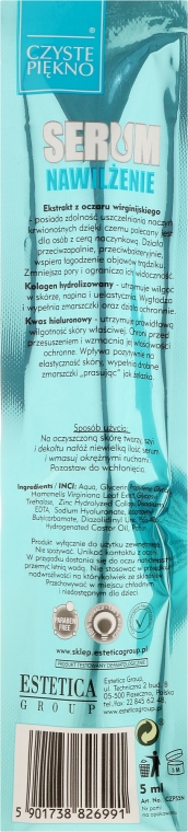 Nawilżające serum z ekstraktem z oczaru wirginijskiego i kolagenem hydrolizowanym - Czyste Piękno — Zdjęcie N2