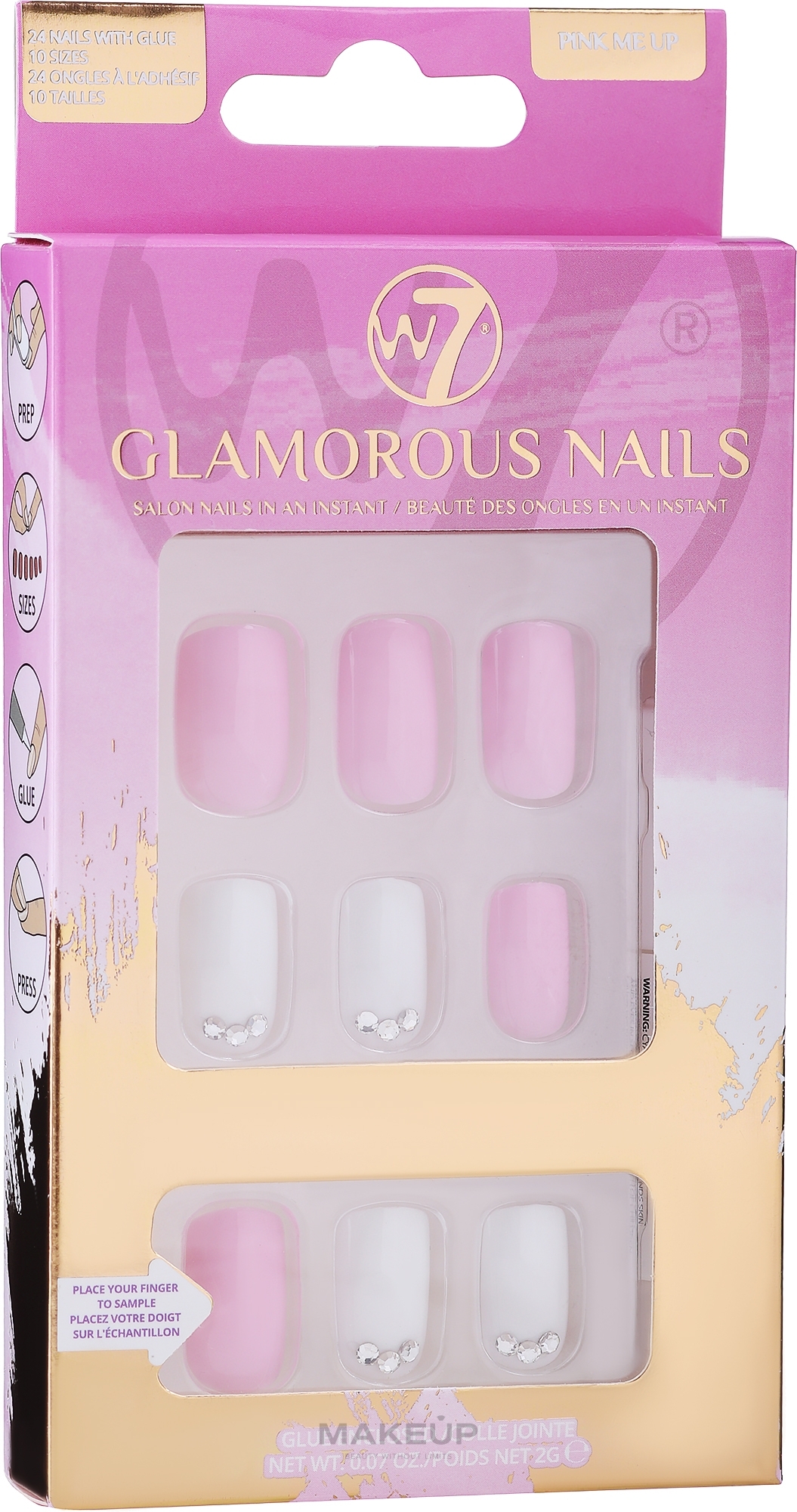 PRZECENA! Zestaw sztucznych paznokci - W7 Cosmetics Glamorous Nails * — Zdjęcie Pink Me Up